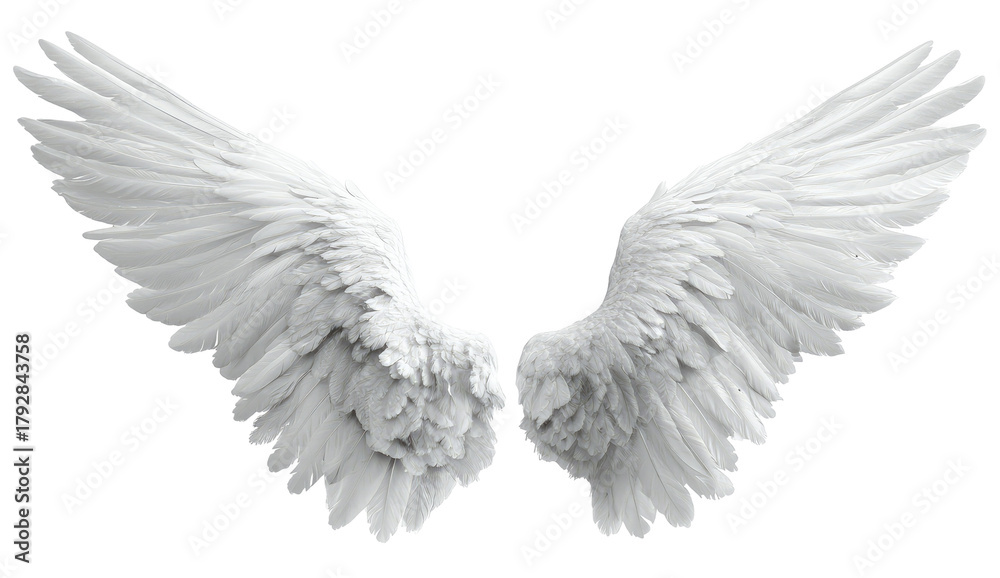 Obraz premium Pair of large, detailed white angel wings, spread wide (1)
