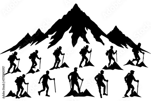 Mountain climber silhouette vector pack isolated on white background