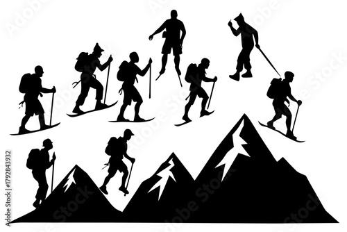Mountain climber silhouette isolated on white background