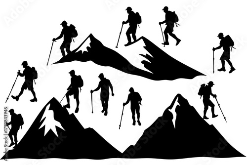 set of Mountain climber silhouette vector illustration 