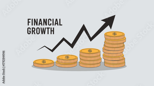 Stacks of gold coins with upward trending graph money