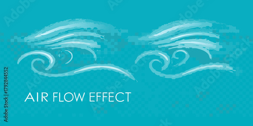 Abstract representation of air flow and wind currents with a textured background and text