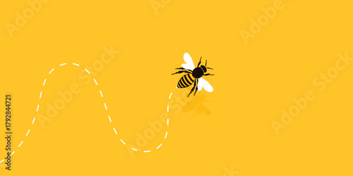 Background Flying bees. Yellow banner of bees with goals
