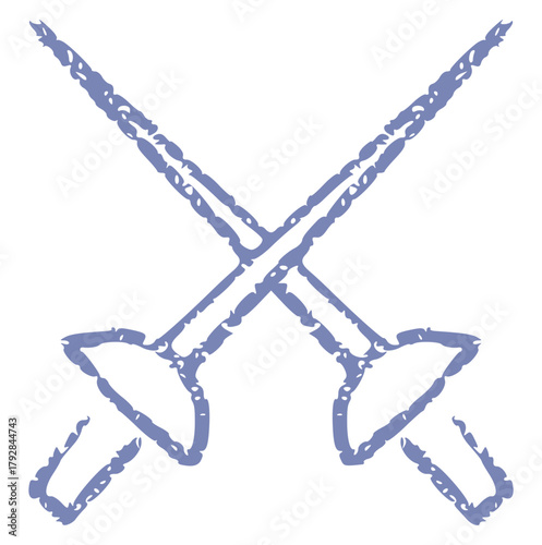 Hand Drawn Crayon Fencing Swords Icon: Rough Sketch of Crossed Foils, Perfect for Competitive Sport, Duel, Fight, Victory Concept, or School Athletic Event Graphic Element