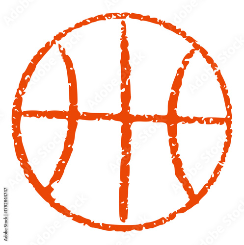 Hand Drawn Crayon Basketball Icon: Vibrant Orange Sketch of Sport Game Ball with Rough Texture, Perfect for Athletic Competition, Youth League, or School Event Design Element