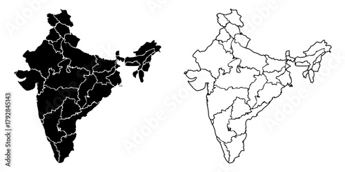 Two Types of India map in Outline and Silhouette Style