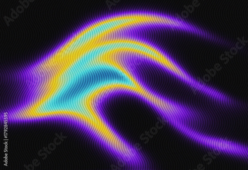 Fotografi Abstract colorful neon waves flow across a dark textured background blending pur