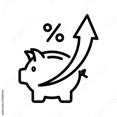 Piggy bank with a growth arrow and percentage symbol