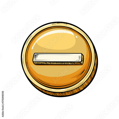 Cartoon Golden Coin with Sign Of Exclusion. Isolated on White Background.