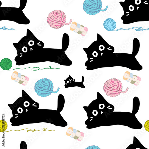 Seamless Black cat pattern for gift wrapping and wall paper design