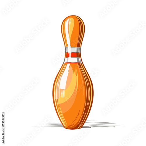 Bright Orange Bowling Pin with Red and White Accent Stripes and Shadow