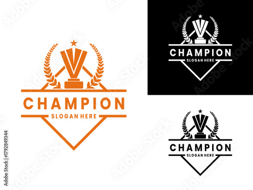 Trophy with rhombus line logo design vector template