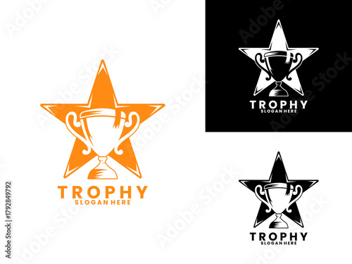 Trophy combination with star logo design vector template