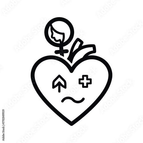 Heart with female symbol and broken heart icon