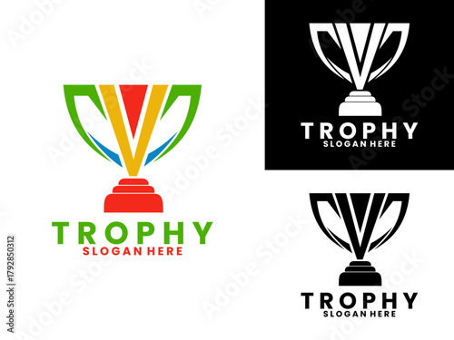 Trophy abstract full color logo design vector template