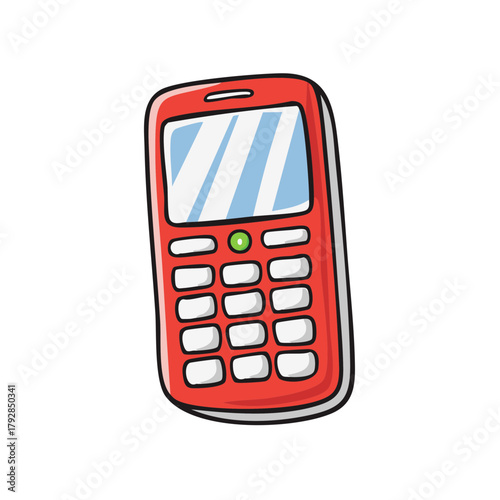 Cartoon red cellular phone with keypad and screen illustration