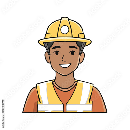 Friendly construction worker in hard hat and safety vest smiling