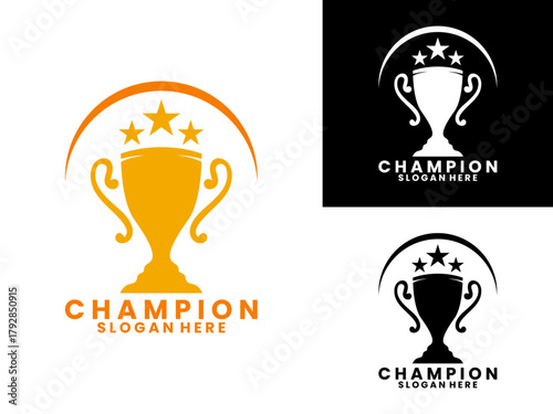 Trophy with stars illustration logo design vector template. Trophy reward logo design icon