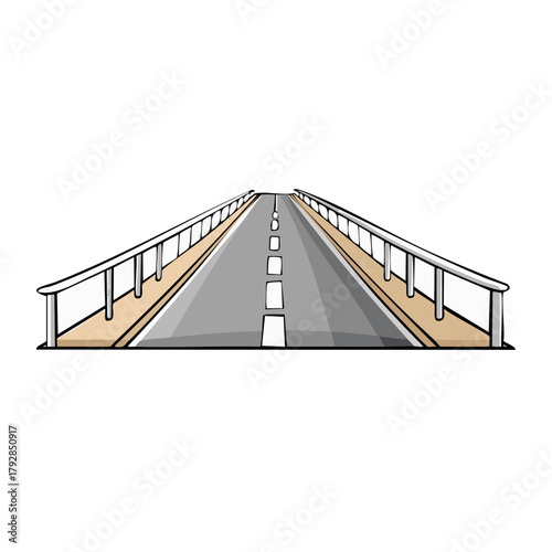 Cartoon illustration of an empty highway bridge with a vanishing point perspective