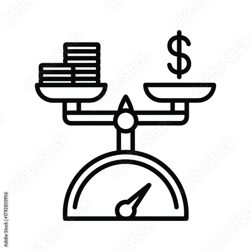 Balance scale with coins and dollar sign, representing financial balance and value