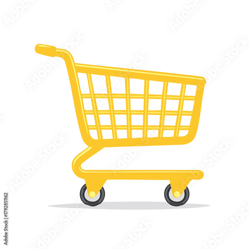 Bright yellow shopping cart icon for online retail and grocery shopping concepts