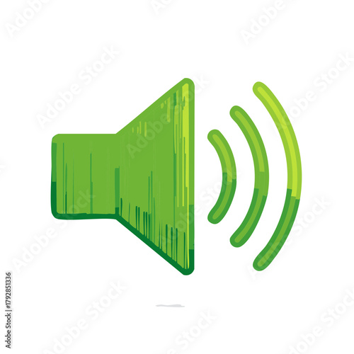 Green stylized speaker icon with sound waves broadcasting a clear audio signal
