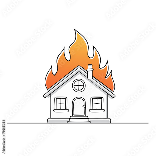 House on Fire Illustration Building Property Damage Arson