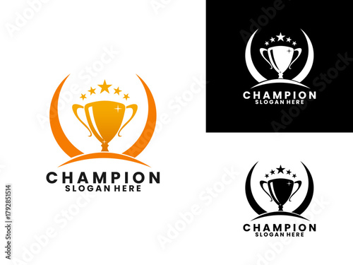 trophy with star logo design vector template. Champion award logo design vector