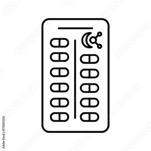 Line art illustration of a blister pack of pills