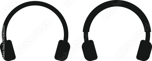 Headphone Icon Set. Headset and Digital Communication Icons collection. Audio Listening and Music Symbol. Listening Equipment and Volume Control
