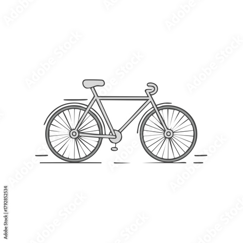 Simple gray line art bicycle with motion lines suggesting movement
