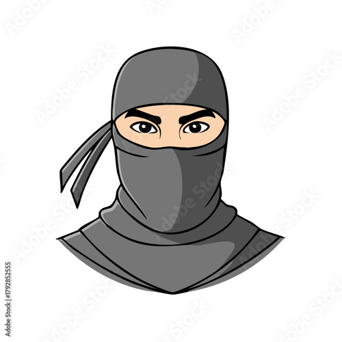 Illustration of a Ninja Character Wearing a Grey Mask with Focused Eyes
