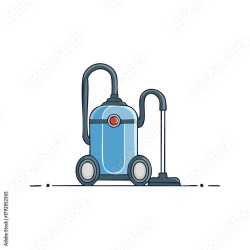 Modern blue canister vacuum cleaner with hose and floor nozzle for home cleaning tasks