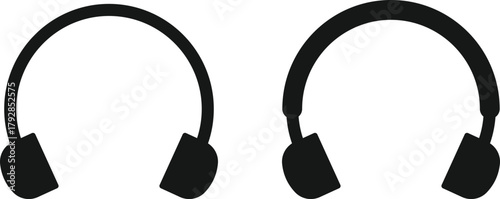 Headphone Icon Set. Headset and Digital Communication Icons collection. Audio Listening and Music Symbol. Listening Equipment and Volume Control