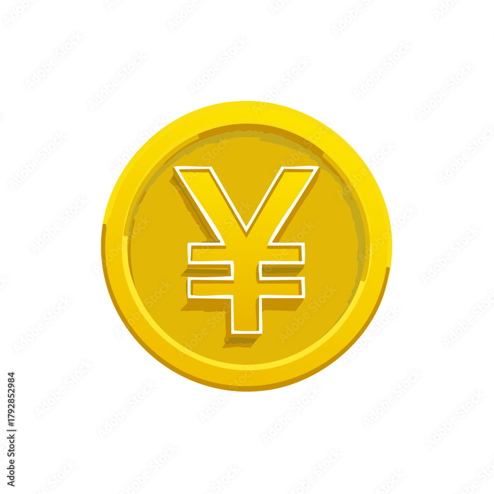 Fototapeta premium Illustrated gold coin with a yen symbol, currency icon for finance and business.