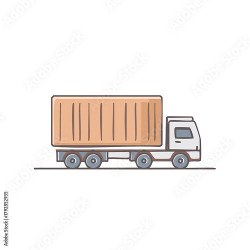 Flatbed truck carrying a large cargo container in cartoon style on a white background