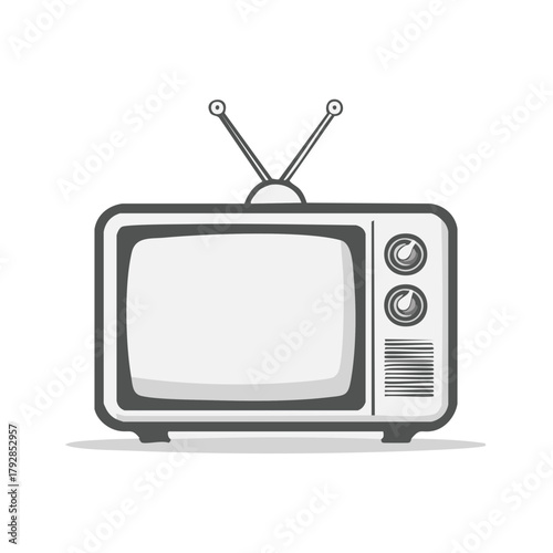 Retro television set illustration in black and white