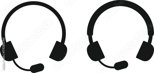 Headphone Icon Set. Headset and Digital Communication Icons collection. Audio Listening and Music Symbol. Listening Equipment and Volume Control