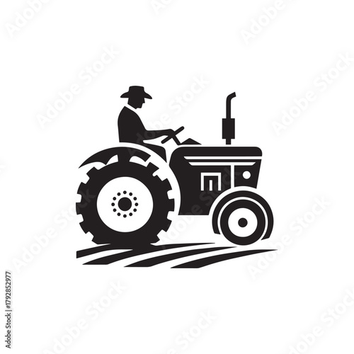 Farmer Driving Tractor Silhouette Vector | Agriculture Field Illustration