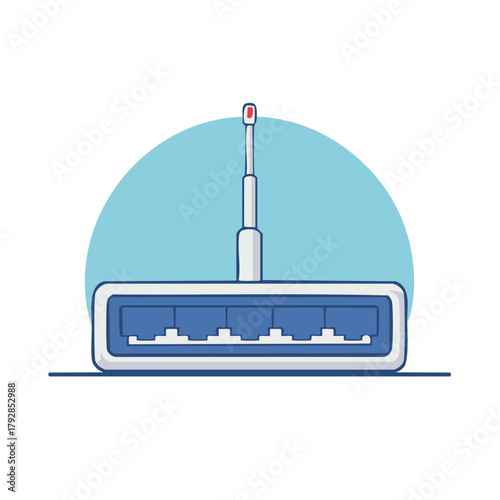Wireless Router With Multiple Ethernet Ports and Antenna Connected to Network