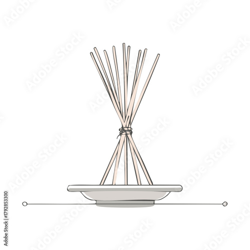 Reed Diffuser Sticks with Decorative Plate Vector Illustration Still Life