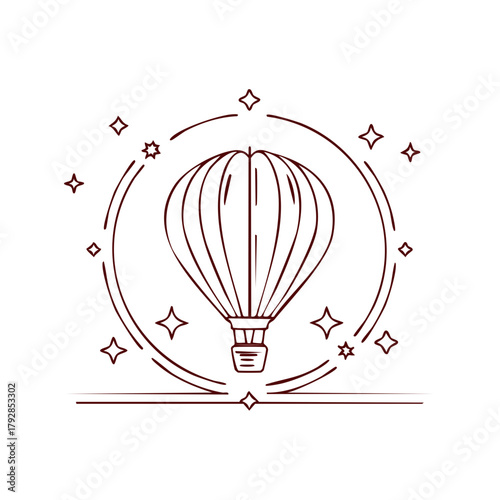 Hot air balloon with stars and circle graphic design