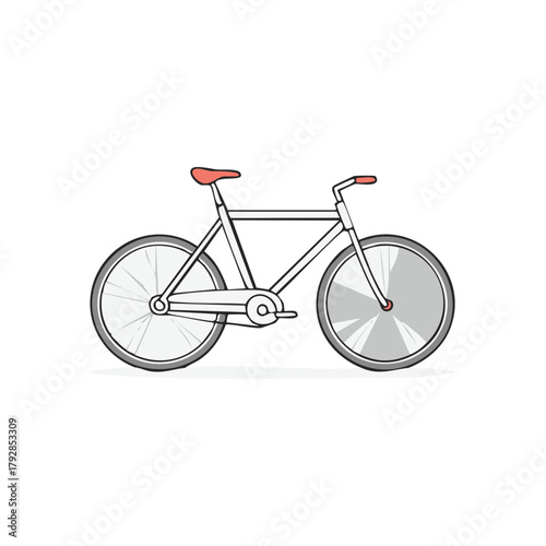 Simple line art bicycle with red seat and handlebars