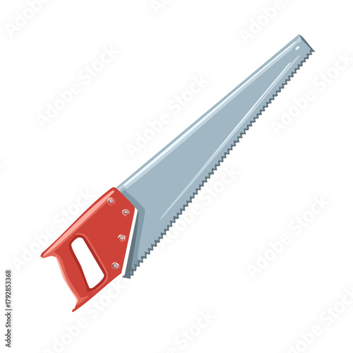 Red Handled Saw Tool with Sharp Serrated Metal Blade