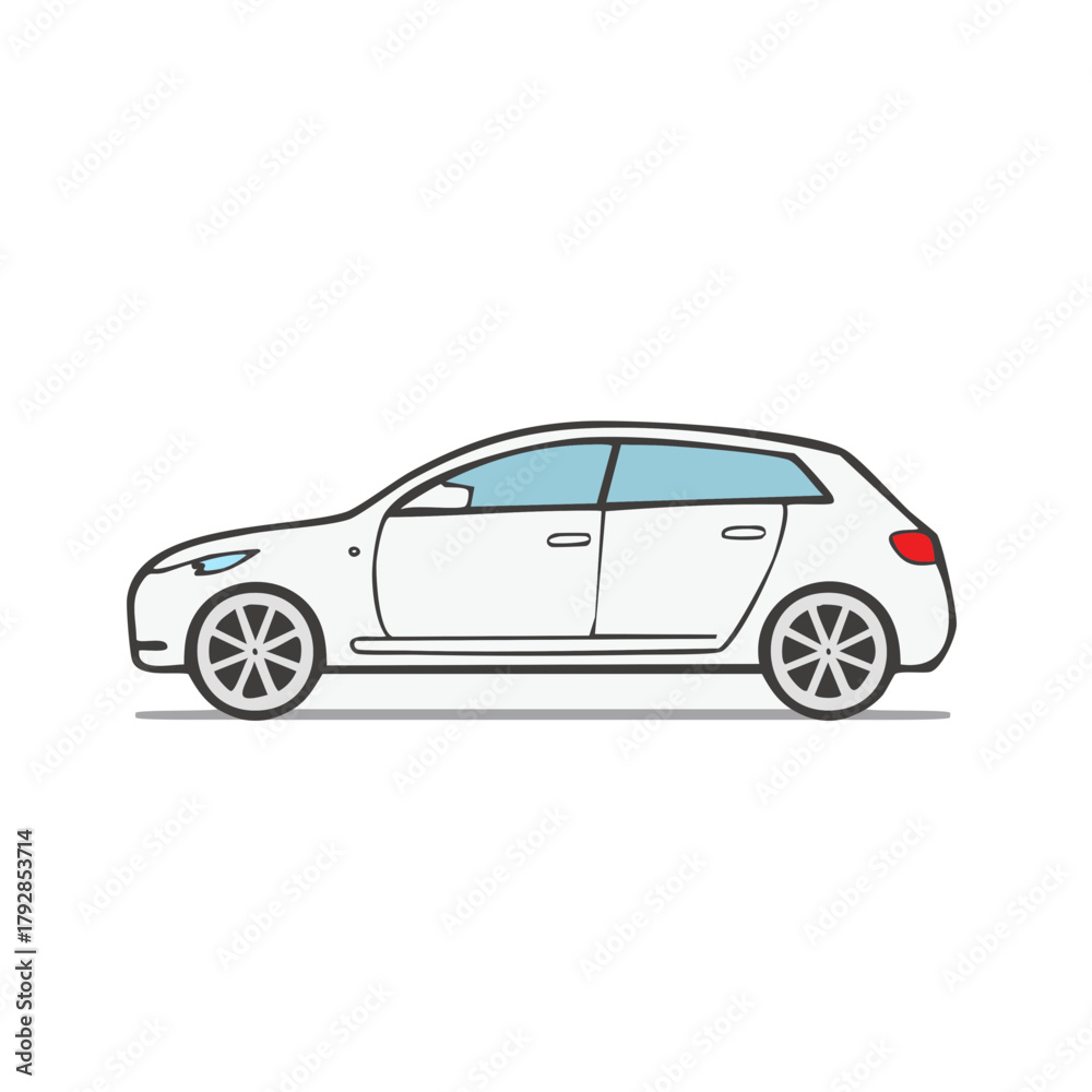 Fototapeta premium White Hatchback Car Illustration Simple Automotive Vehicle Image