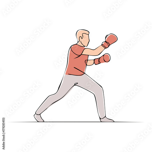 Single Line Drawing of a Boxer Throwing a Punch in Red and Gray
