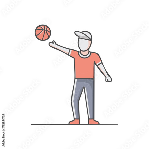 Stylized figure in athletic wear tossing a basketball up in the air