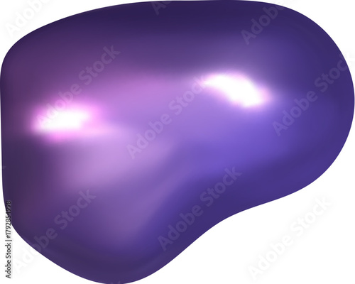 Soft purple 3d blob with fluid liquid look. Y2k inspired curves and glowing highlights define this modern purple blob form.