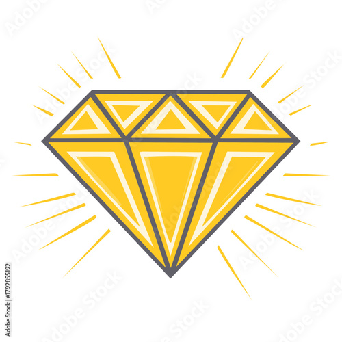 Sparkling yellow diamond gemstone with radiating light bursts in a stylized illustration