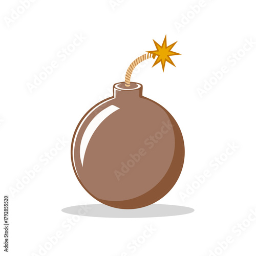 Dangerous round bomb with burning fuse and yellow spark illustrating urgency and threat